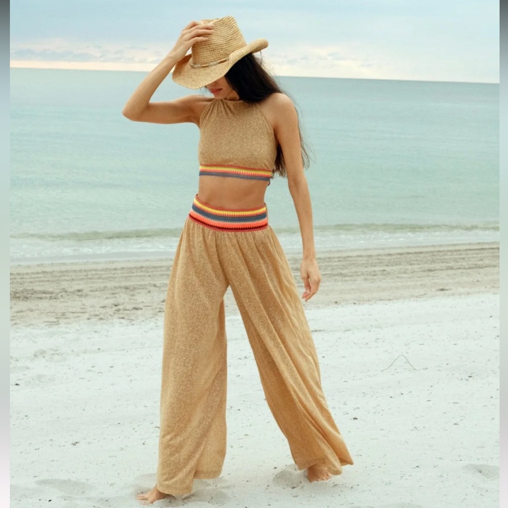 Halter Top and Wide Leg Pant Set - Nude